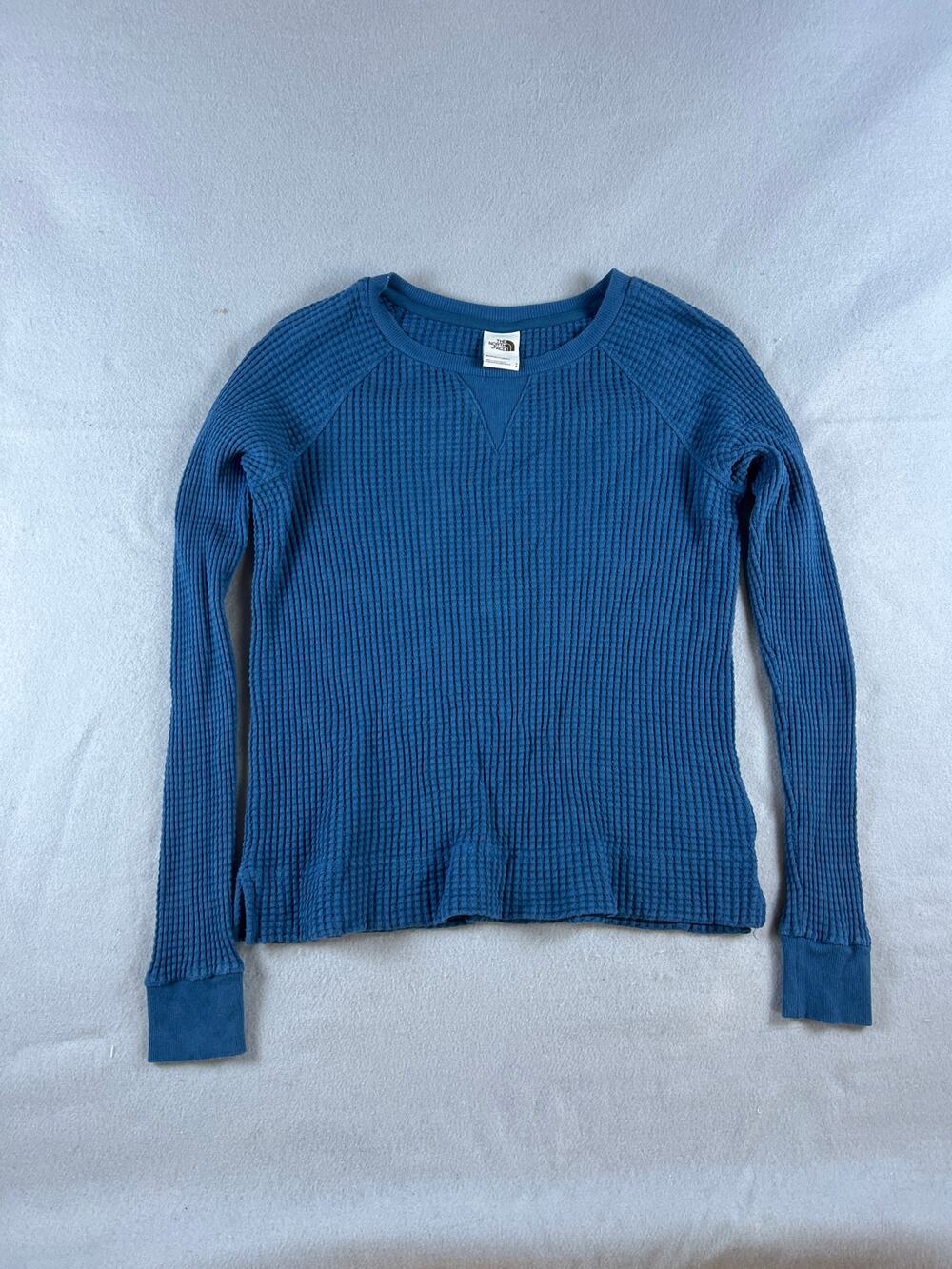 The North Face Thermal Top Womens S Blue Long Sleeve Waffle Knit Pullover Shirt